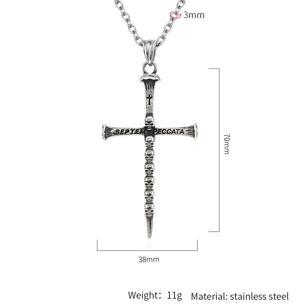 Kemstone Men’s Stainless Steel Skull Cross Necklace – Gothic Punk Pendant K-PT505
