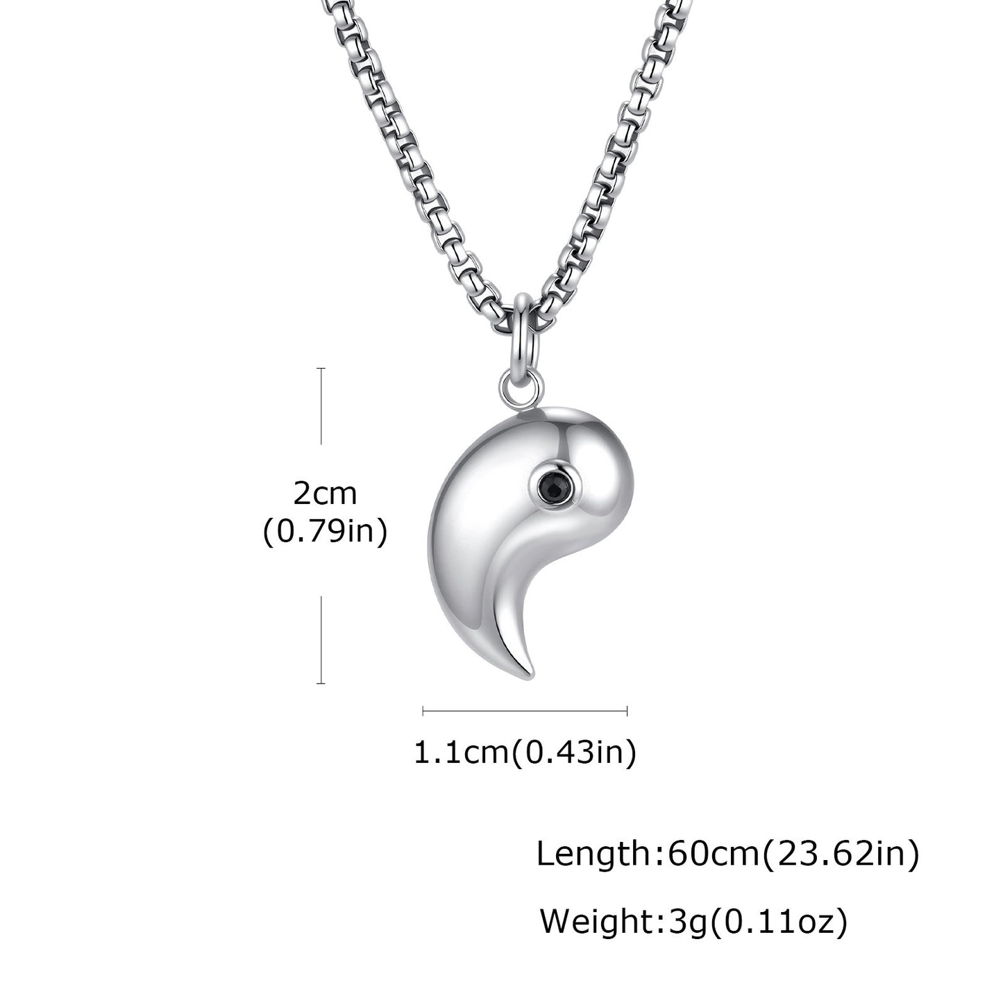 Kemstone Stainless Steel Bagua Yin Yang Cubic Zirconia Pendant Necklace for Men Women Black Silver Geometry CN-154