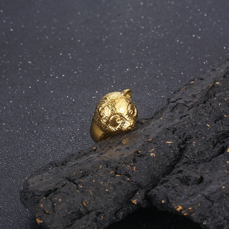 Kemstone Panda Head Ring for Men Titanium Steel KR106357-KJX