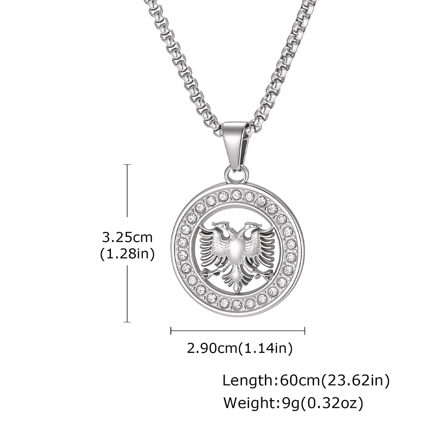 Kemstone Double Headed Eagle Pendant Necklace for Men Stainless Steel Round Medallion PN-2427