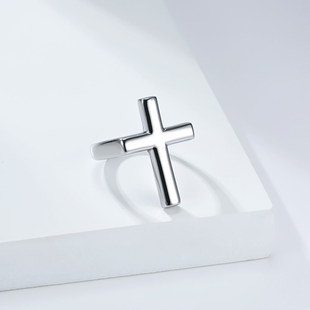 Kemstone Titanium Steel Cross Ring for Men Minimal Style K-R1118