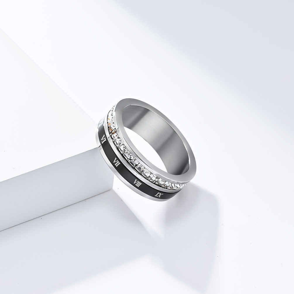 Kemstone Roman Numeral Spinner Ring for Men Stainless Steel Rotating Band K-R806