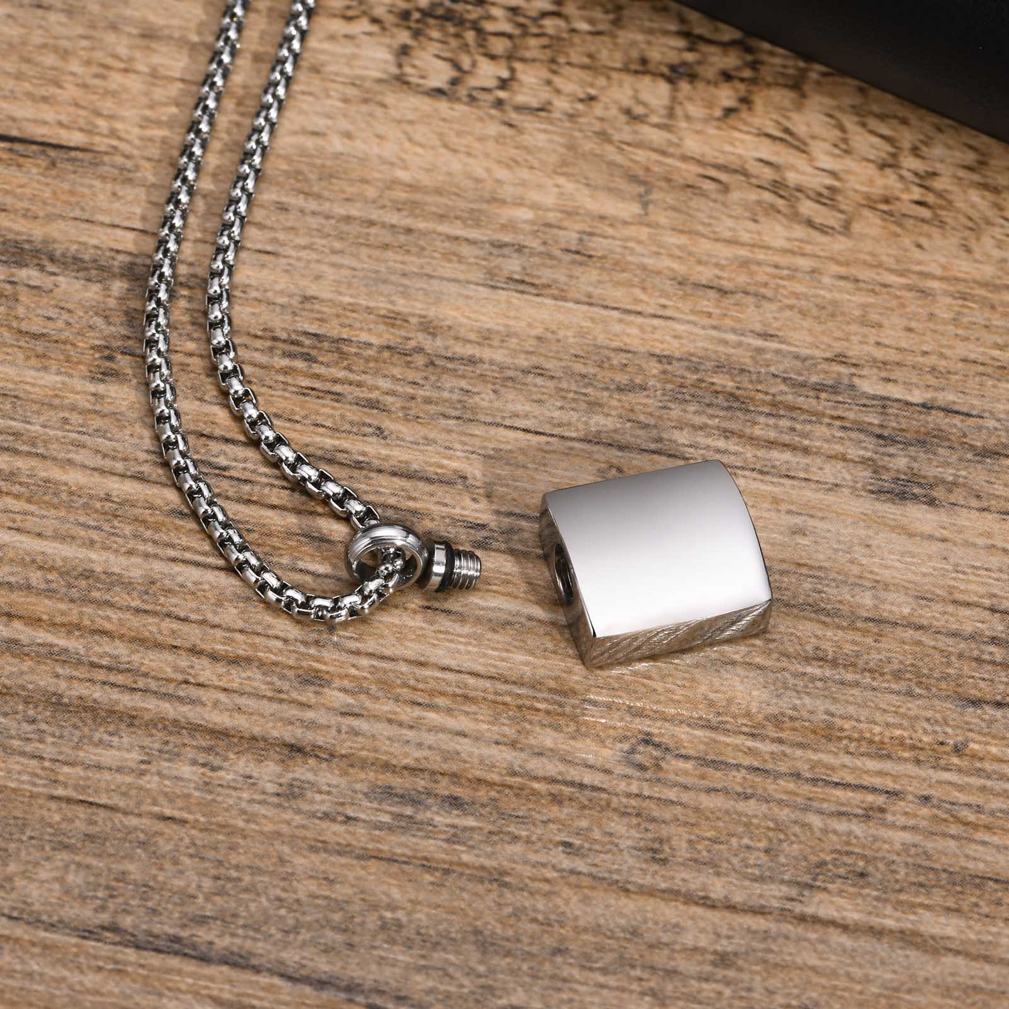 Kemstone Square Keepsake Pendant Necklace for Men Women Stainless Steel Minimalist Locket PN-1871