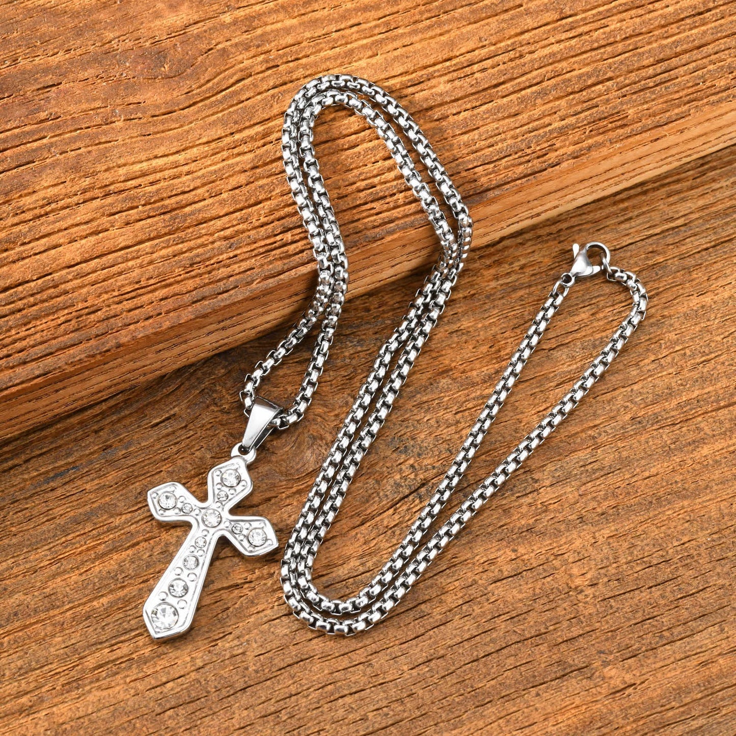 Kemstone Cross Pendant Necklace for Men Gold Plated Stainless Steel Cubic Zirconia Vintage Chain PN-2288
