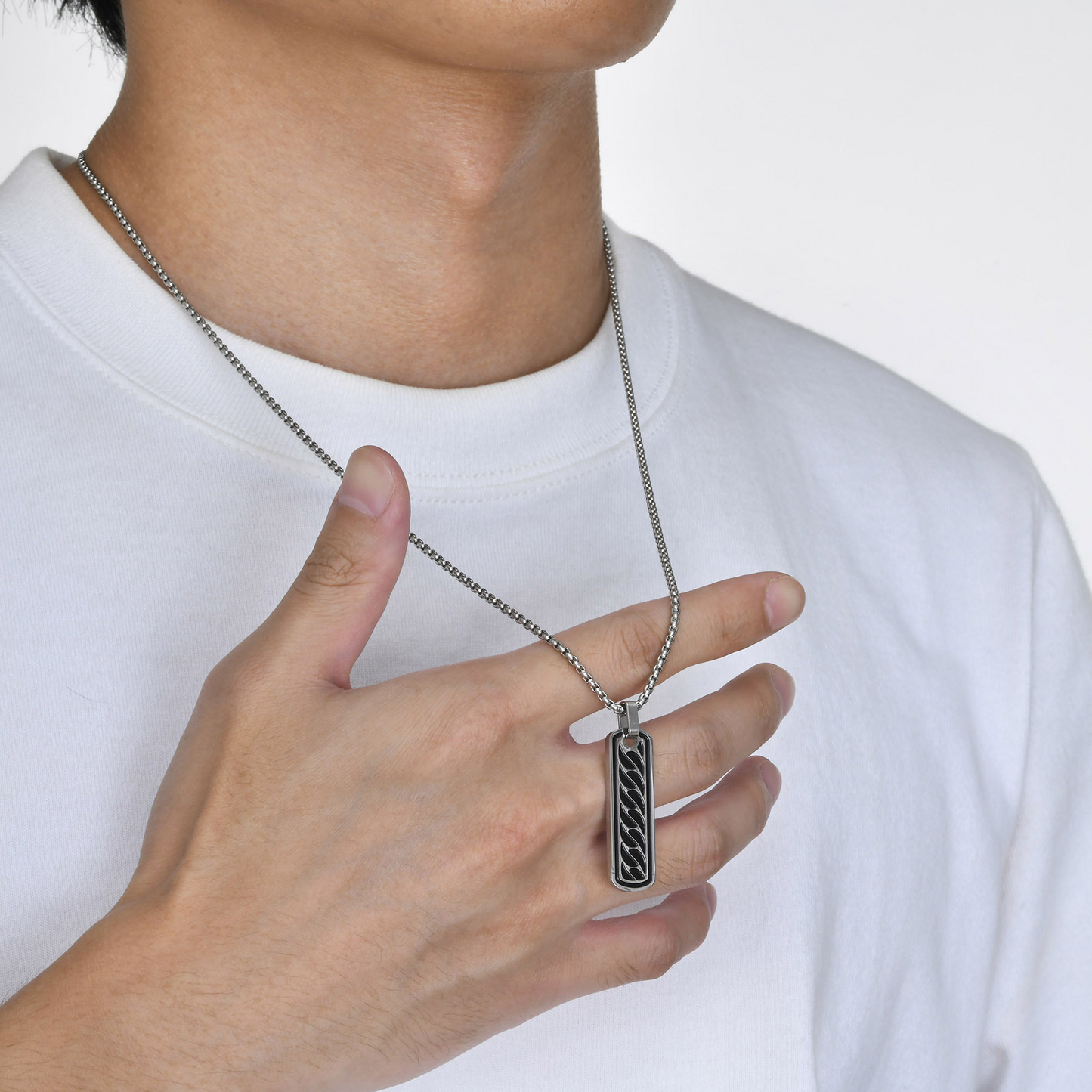 Kemstone Stainless Steel Chain Link Bar Pendant Necklace for Men Tag Style PN-1806