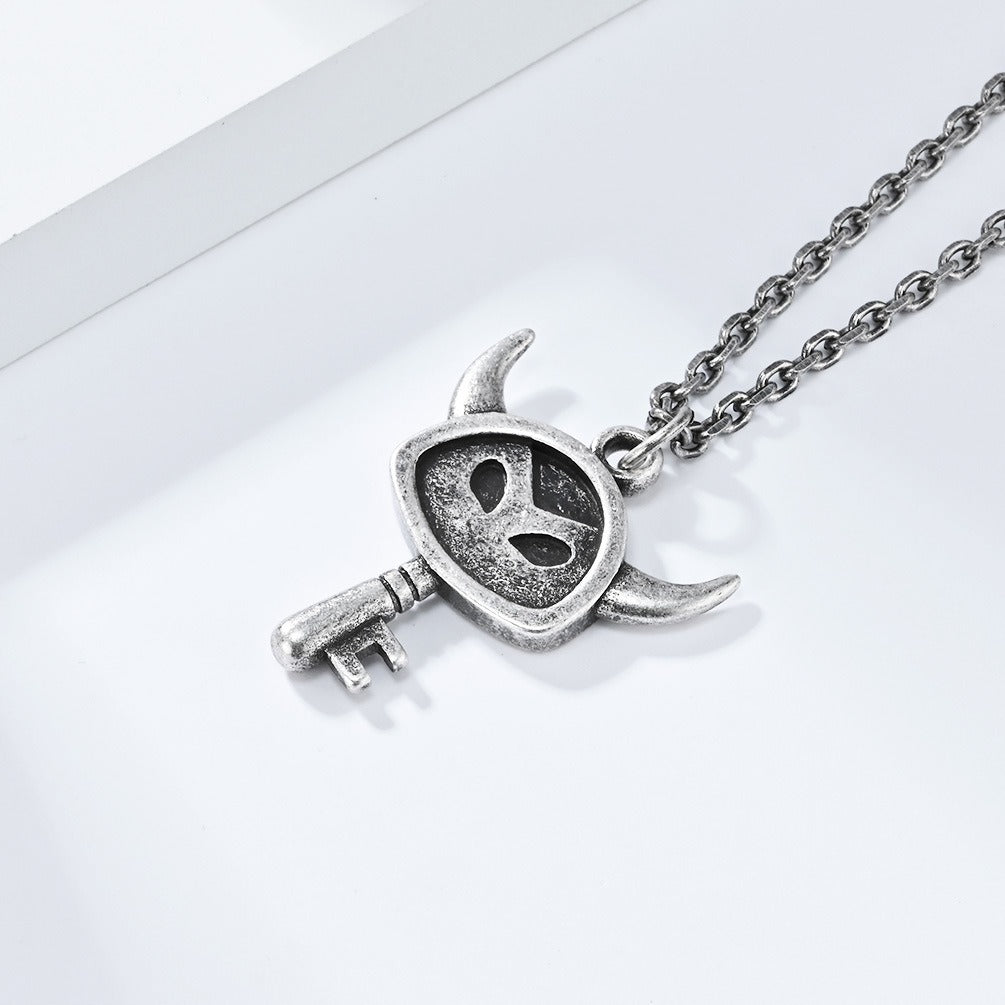 Kemstone Stainless Steel Key Pendant Necklace for Men Small Horn Detail Vintage K-PT550