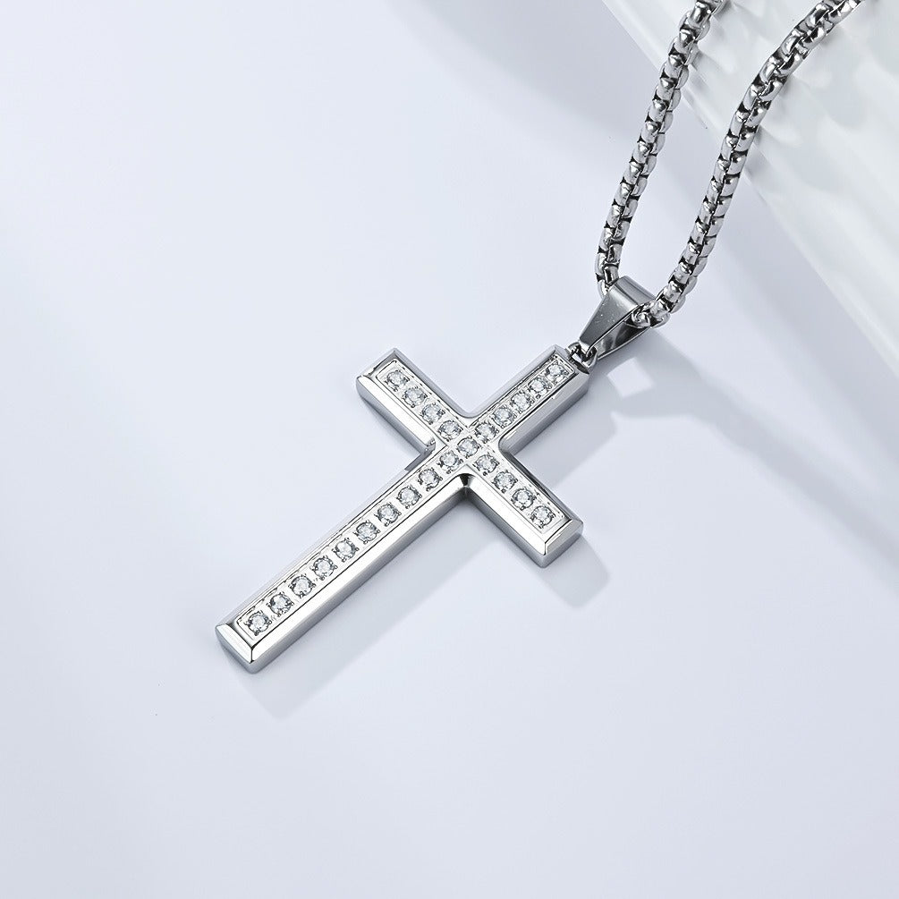Kemstone Titanium Steel Cross Necklace for Men Women – Minimalist CZ Pendant, Modern Jewelry K-PT668