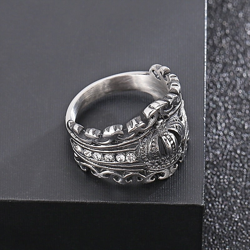 Kemstone Titanium Steel Crown Ring with Cubic Zirconia for Men KR101549-KFC