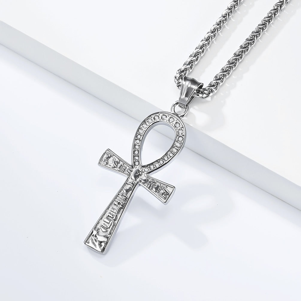 Kemstone Ankh Pendant Necklace Stainless Steel Geometric Symbol for Men Silver Gold Black K-PT708