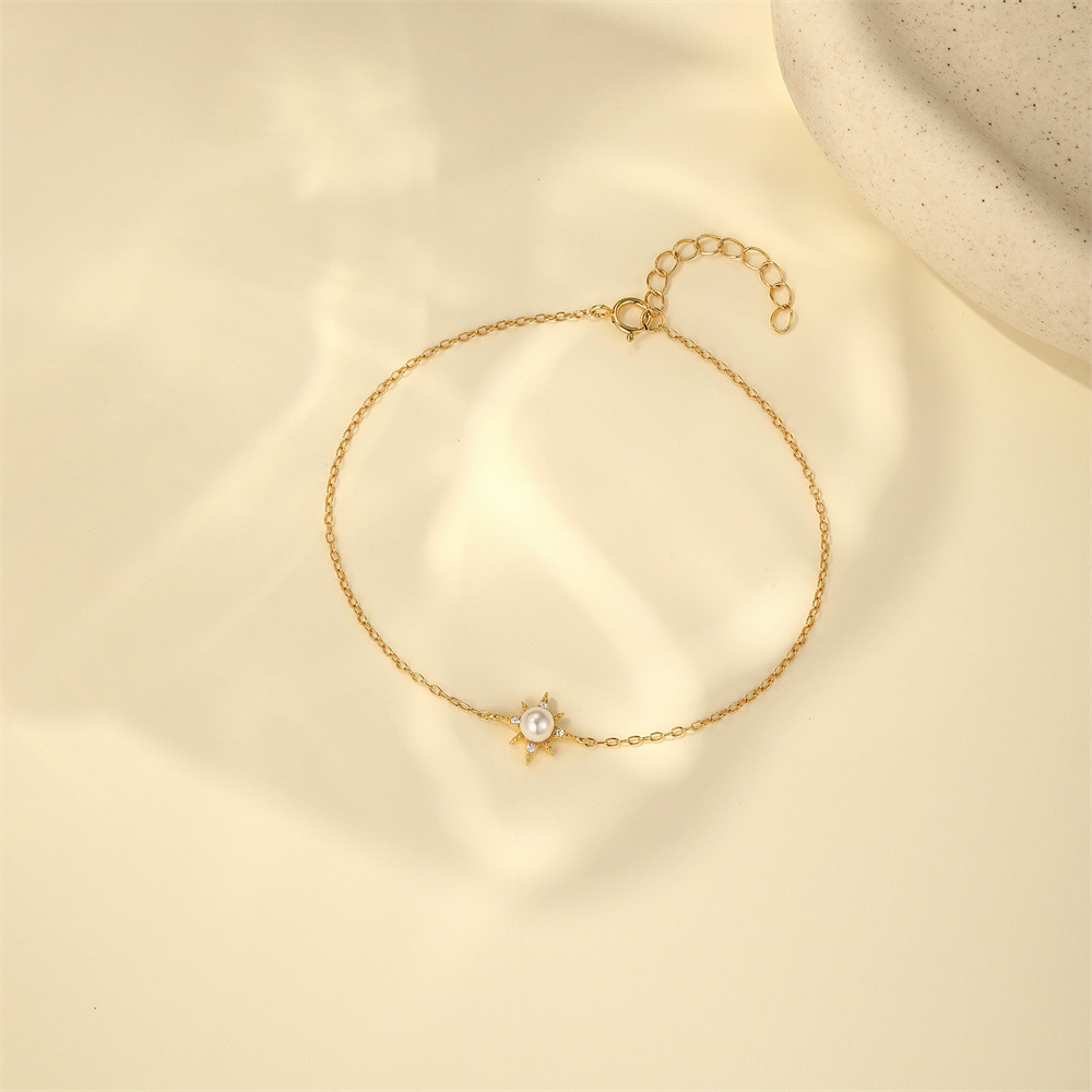 Kemstone 925 Sterling Silver Pearl Star Bracelet for Women Cubic Zirconia Dainty Chain 60604001652C