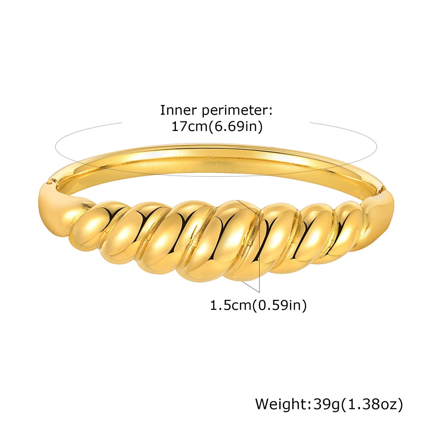 Bracciale Twist in acciaio inossidabile con finitura a specchio - Gioiello geometrico regolabile per donna, design minimalista dorato per l'eleganza quotidiana B-618