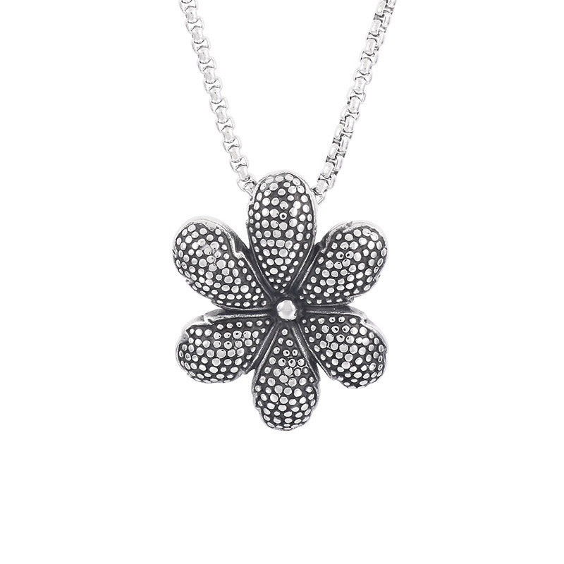 Colgante de tortuga Kemstone con acabado antiguo, lunares retro y motivo floral - Accesorio de collar de acero de titanio con ojo malvado para hombre KP100583-KJX