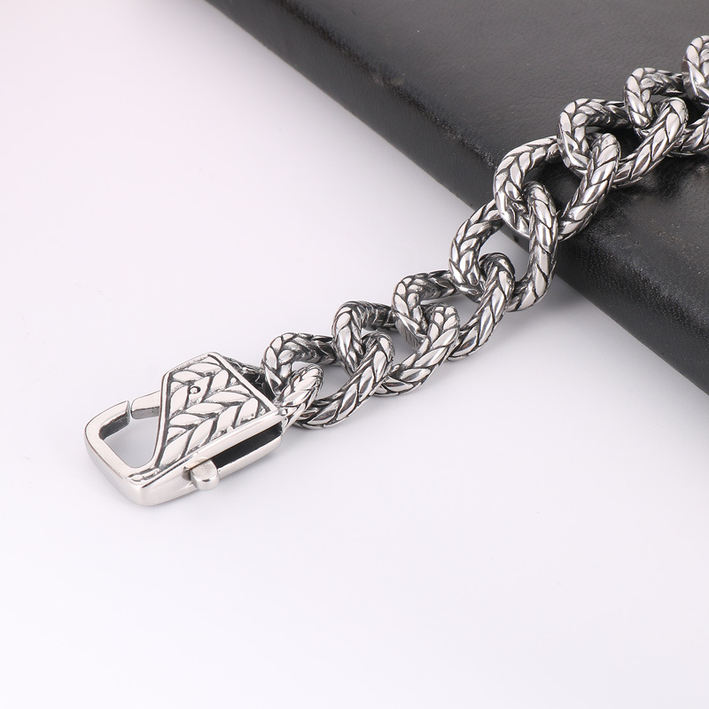 Kemstone Vintage Byzantine Chain Bracelet – Textured Titanium Steel for Men KB165136-KJX