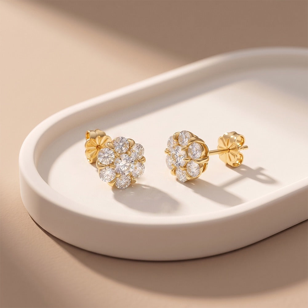 Kemston 925 Sterling Silver Flower Moissanite Stud Earrings for Women SMOE27
