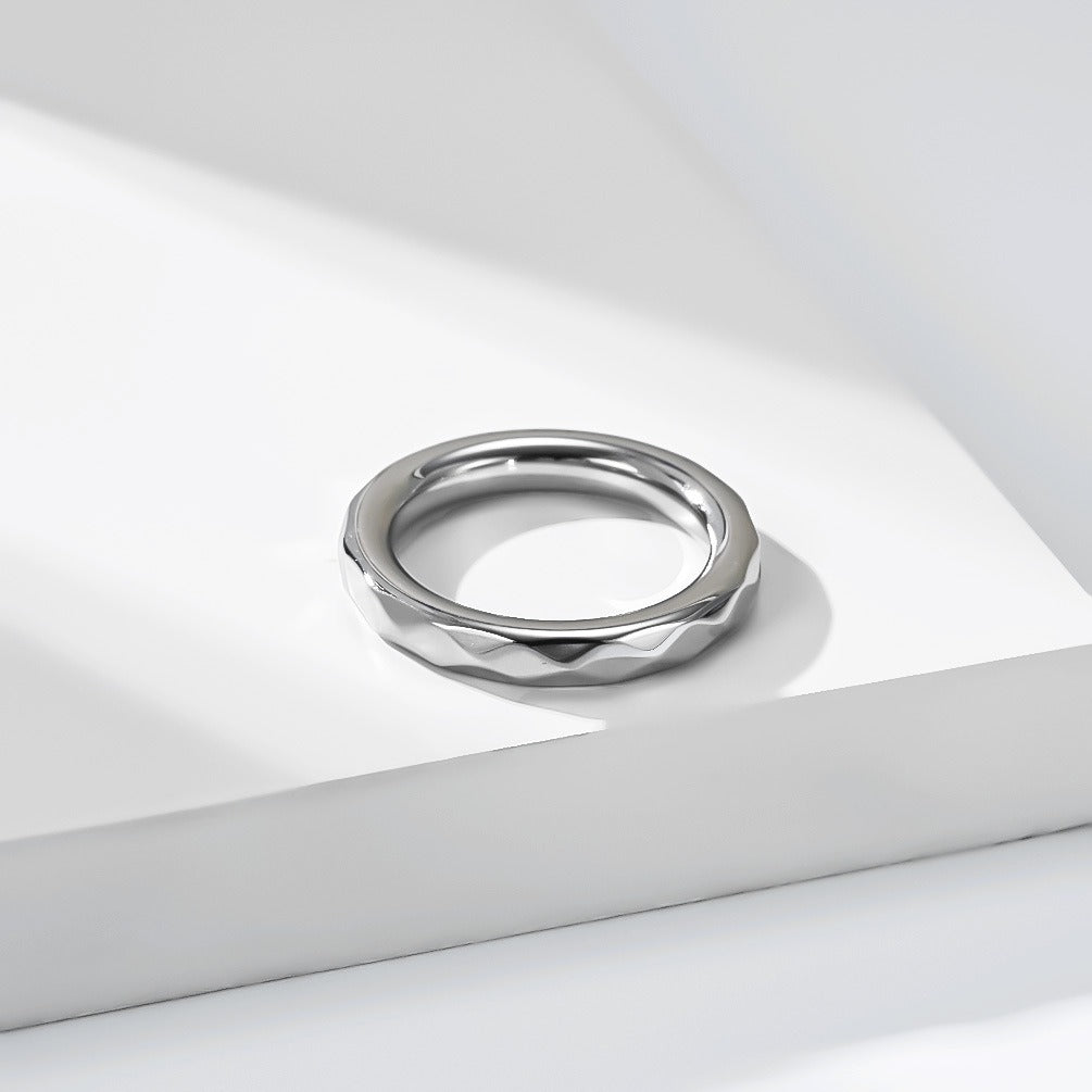 Kemstone Faceted Ring for Men Stainless Steel Rounded Edge K-R1232