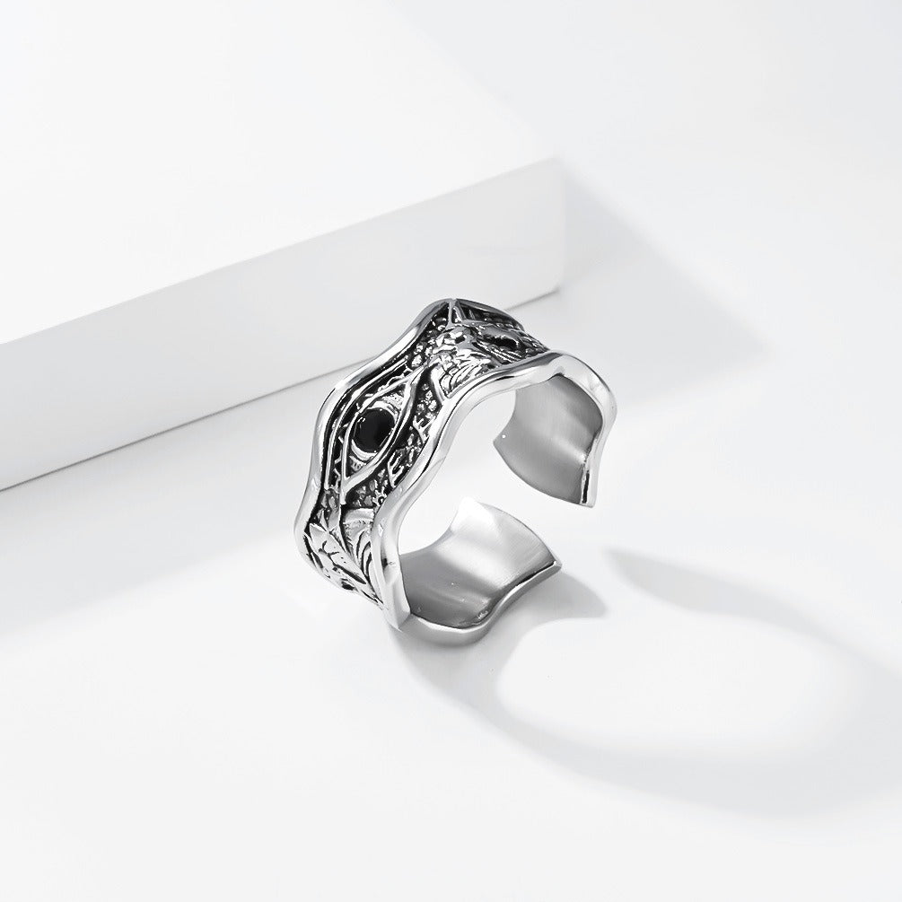 Kemstone Titanium Steel Eye Ring for Men Textured Open Band KR1156