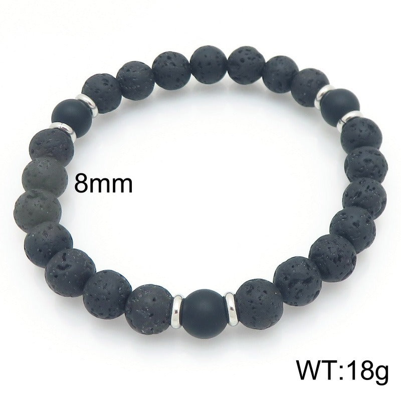 Kemstone Lava Stone Bead Bracelet Black Agate Elastic Bracelet 8mm for Men & Women KB210119-Z