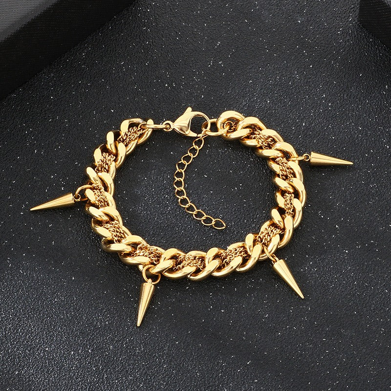 Kemstone Titanium Steel Cuban Link Bracelet for Men Spike Chain Punk Style KB211269-Z