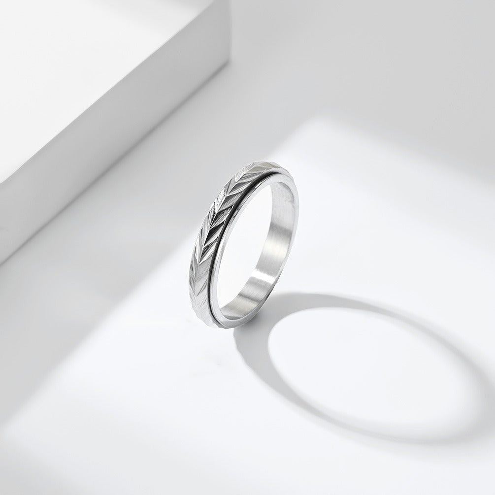 Kemstone Stainless Steel Wheat Pattern Spinner Ring for Men & Women K-R12540