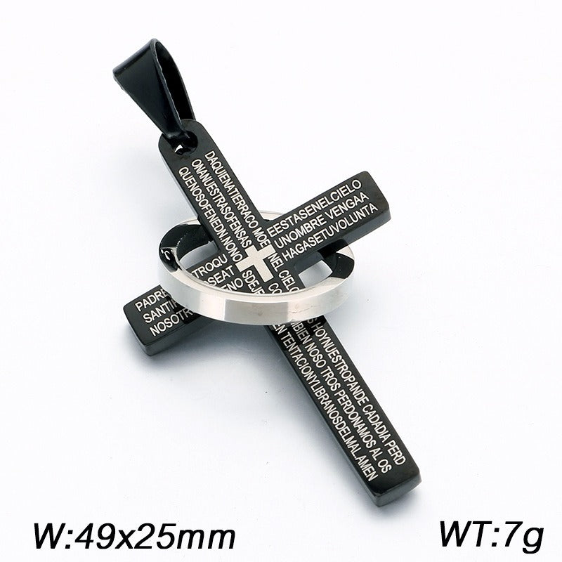 Kemstone Titanium Steel Engraved Cross Pendant for Men Vintage Ring Cross Chain KP119055-Z