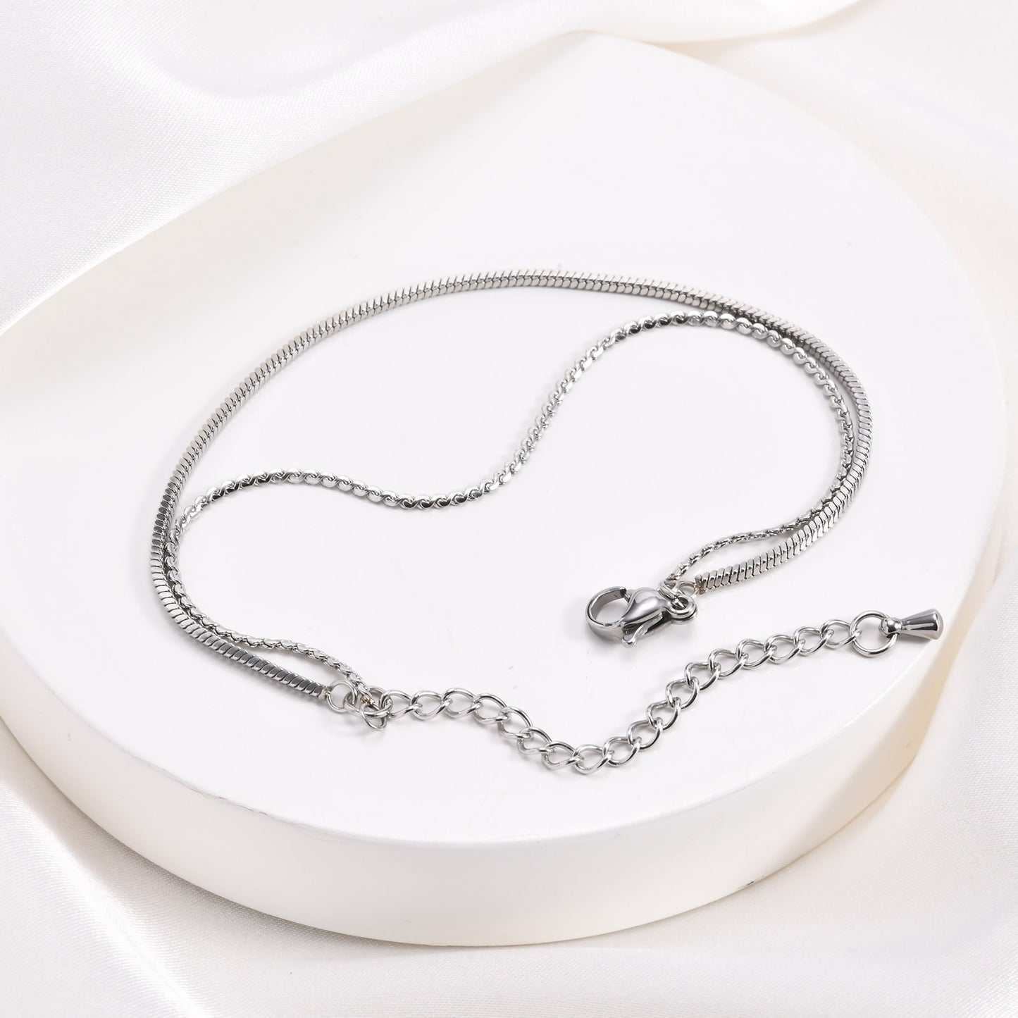 Pulsera de acero inoxidable de doble capa con cadena en forma de S para mujer - Joyería apilable de moda BR2102