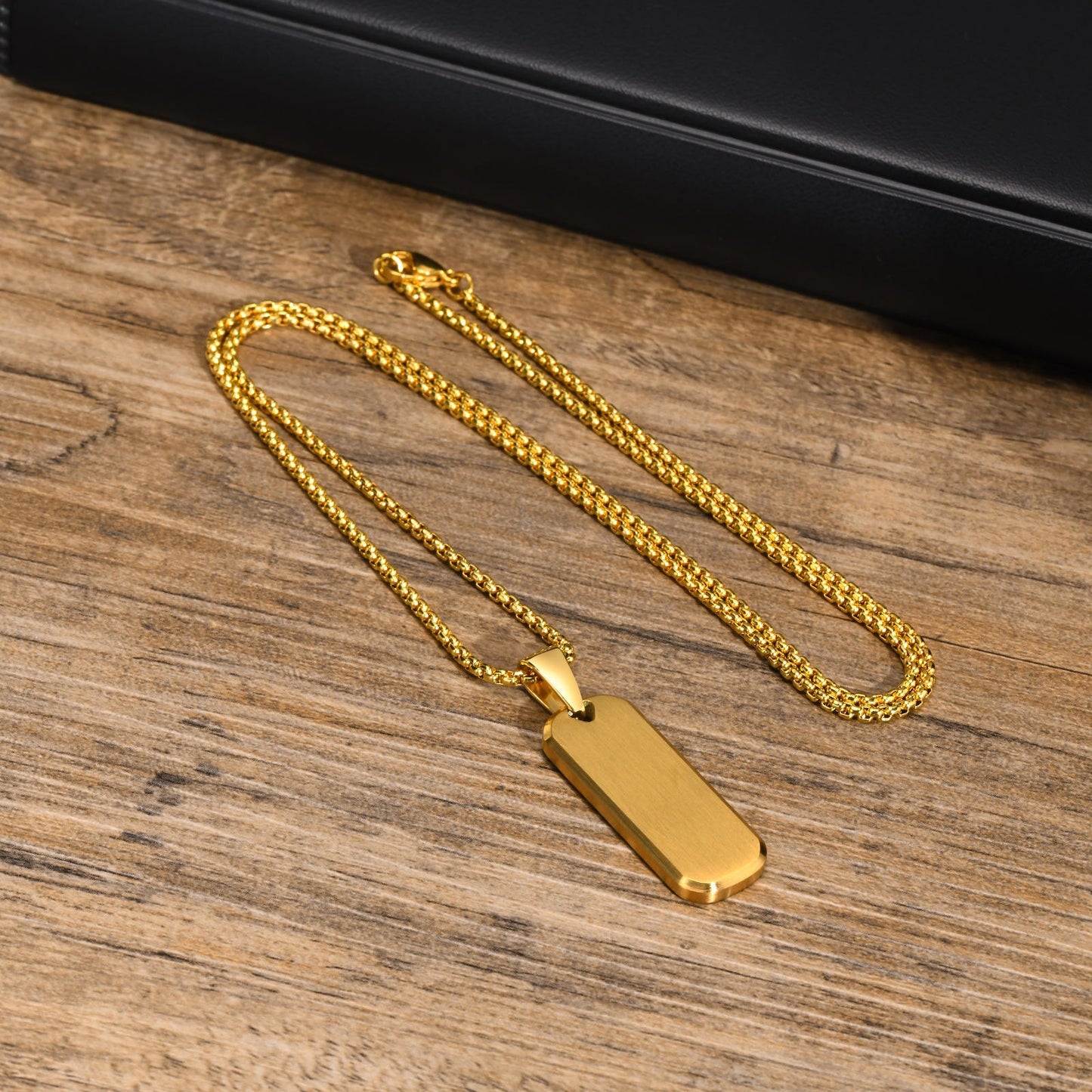 Kemstone Tag Pendant Necklace Beveled Edge Stainless Steel Rectangle Plate for Men PN-1896