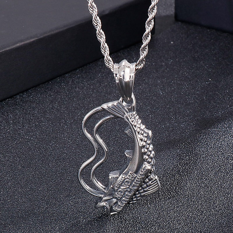 Kemstone Titanium Steel Fish Pendant Necklace for Men Vintage KP48777-BD