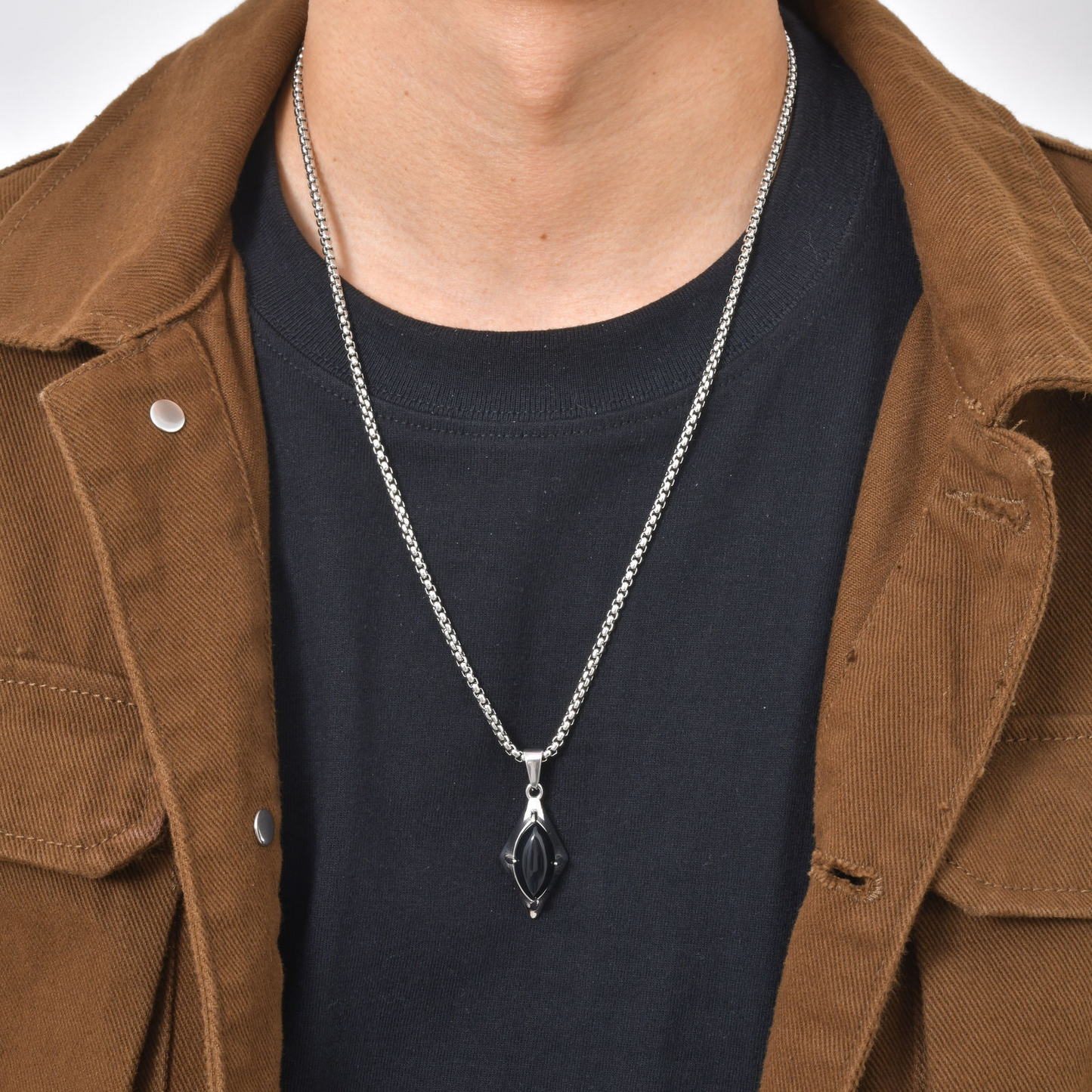 Kemstone Stainless Steel Tiger Eye Agate Pendant Necklace for Men PN-2271