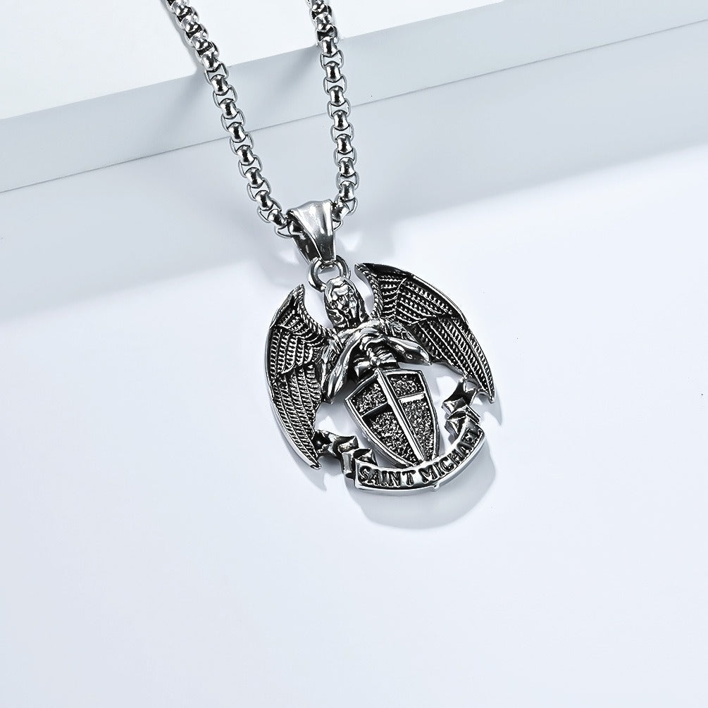 Kemstone Men’s Titanium Steel Angel Pendant Necklace – Vintage Gothic Jewelry K-PT644