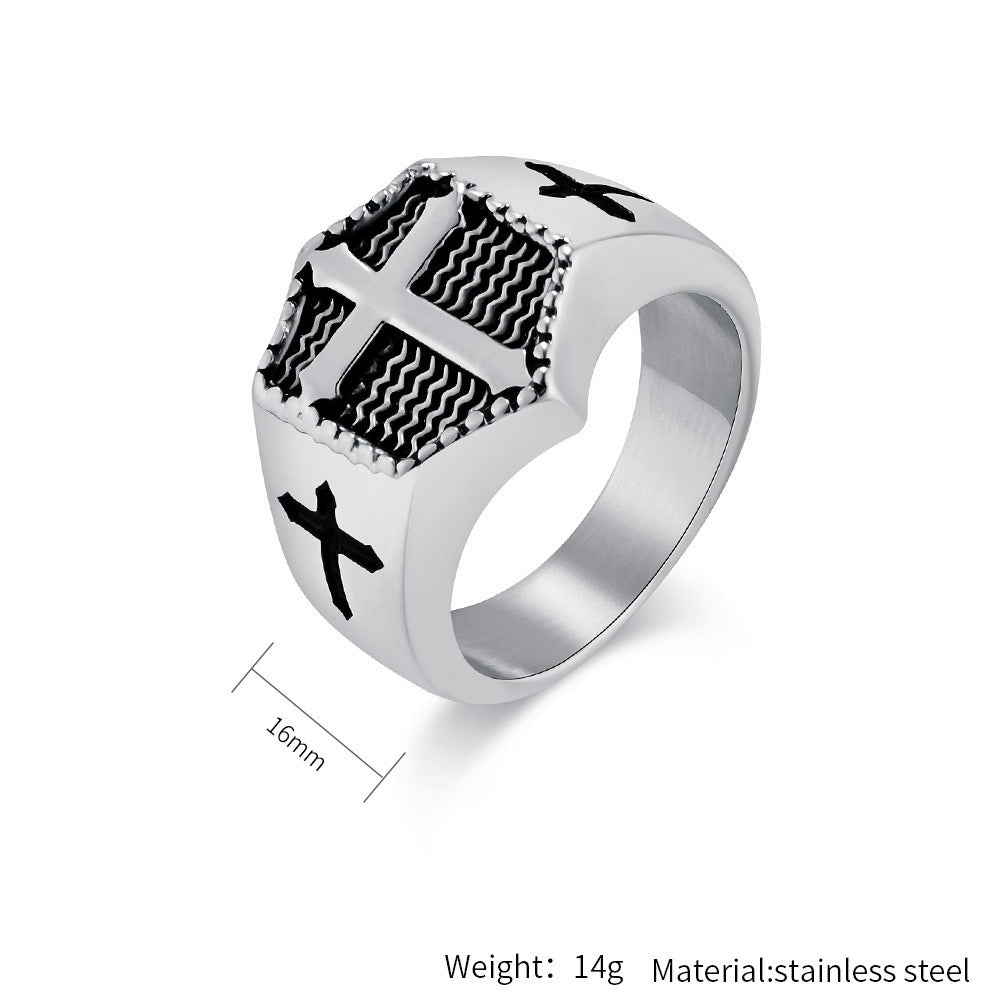 Kemstone Men’s Stainless Steel Cross Ring – Gothic Biker Band K-R895