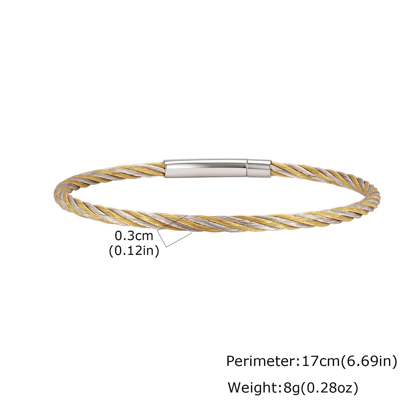 Kemston Twisted Rope Bracelet for Men Stainless Steel Cable Texture B-773