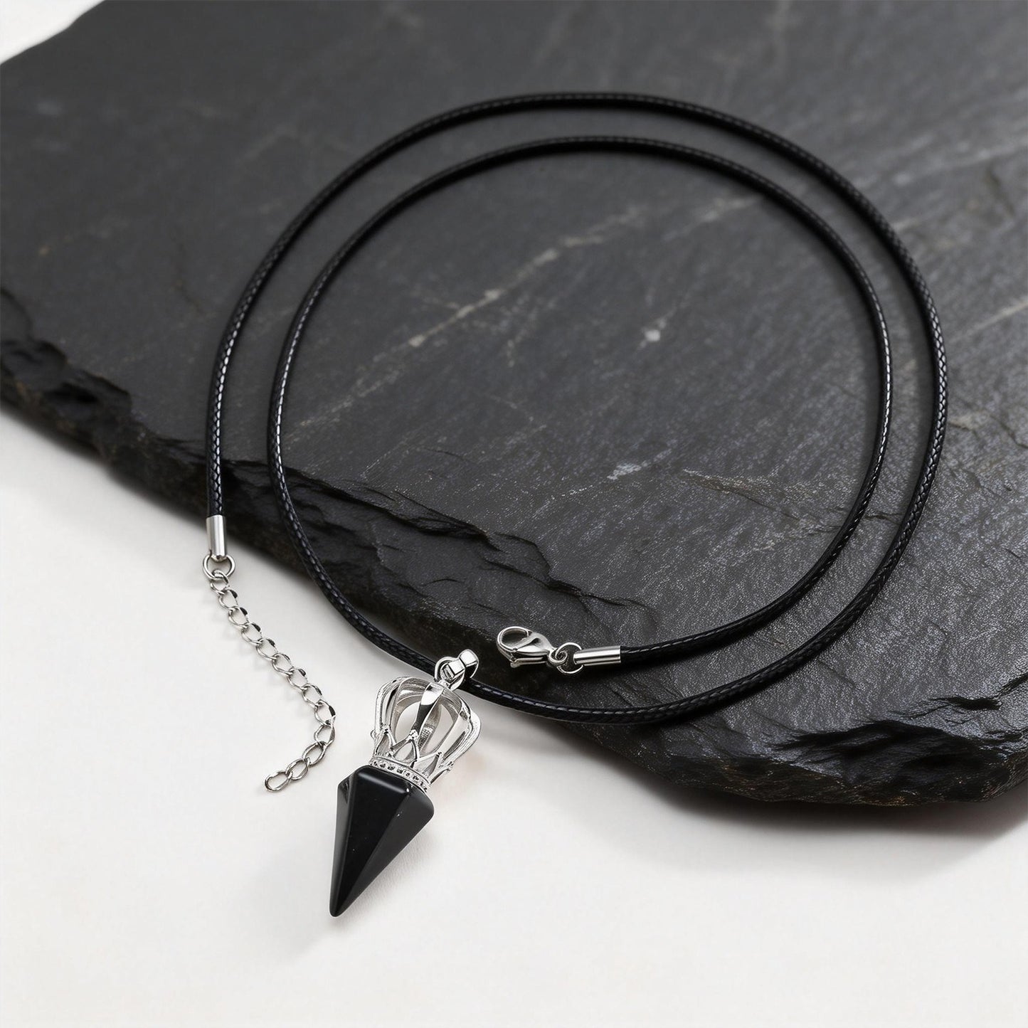 Kemstone Stainless Steel Bullet Tip Hexagonal Crown Tiger Eye Stone Pendant Necklace for Men PN-2286