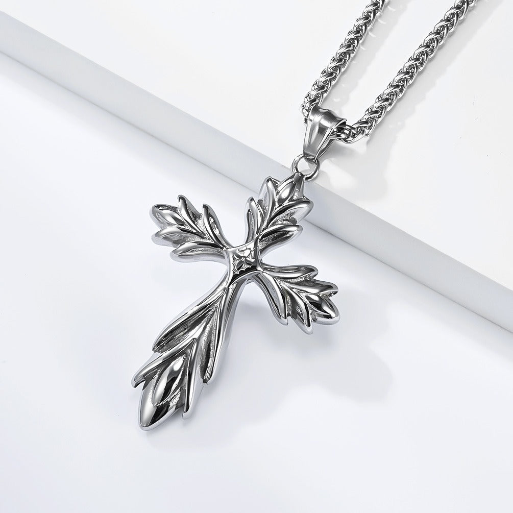 Kemstone Gothic Iris Cross Stainless Steel Pendant Necklace for Men Rock Motorcycle Style K-PT726