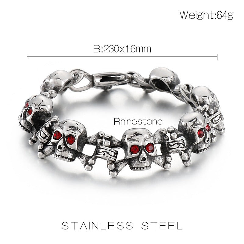 Kemstone Men’s Titanium Steel Skull Bracelet & Pendant – Red Cubic Zirconia Gothic Style KB149866-KJX