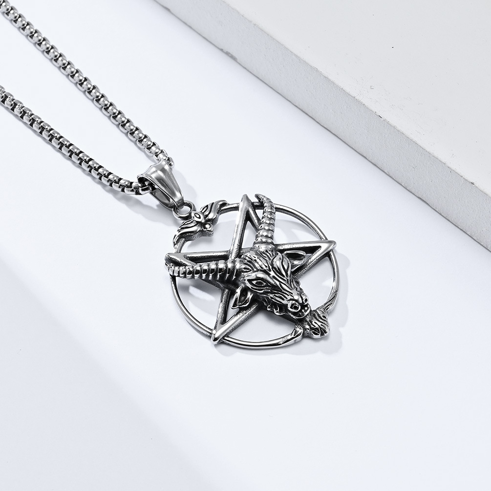 Kemstone Goat Head Pentagram Pendant Necklace for Men Stainless Steel Gothic Symbol Design K-PT438