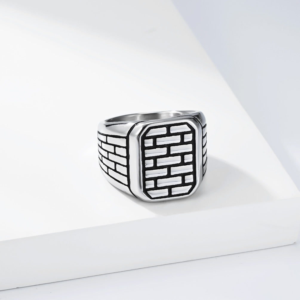 Kemstone Brick Pattern Ring for Men Stainless Steel K-R1181