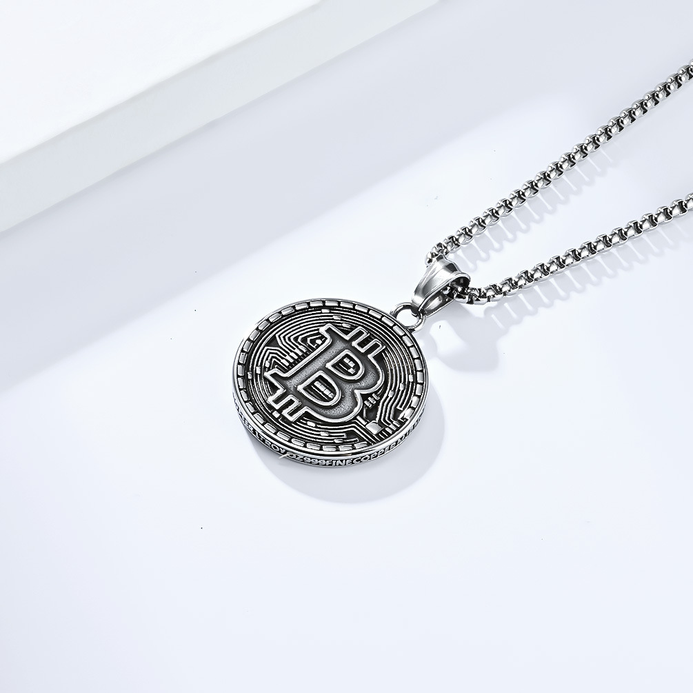 Kemstone Bitcoin Symbol Pendant Necklace for Men Stainless Steel Coin Style K-PT500