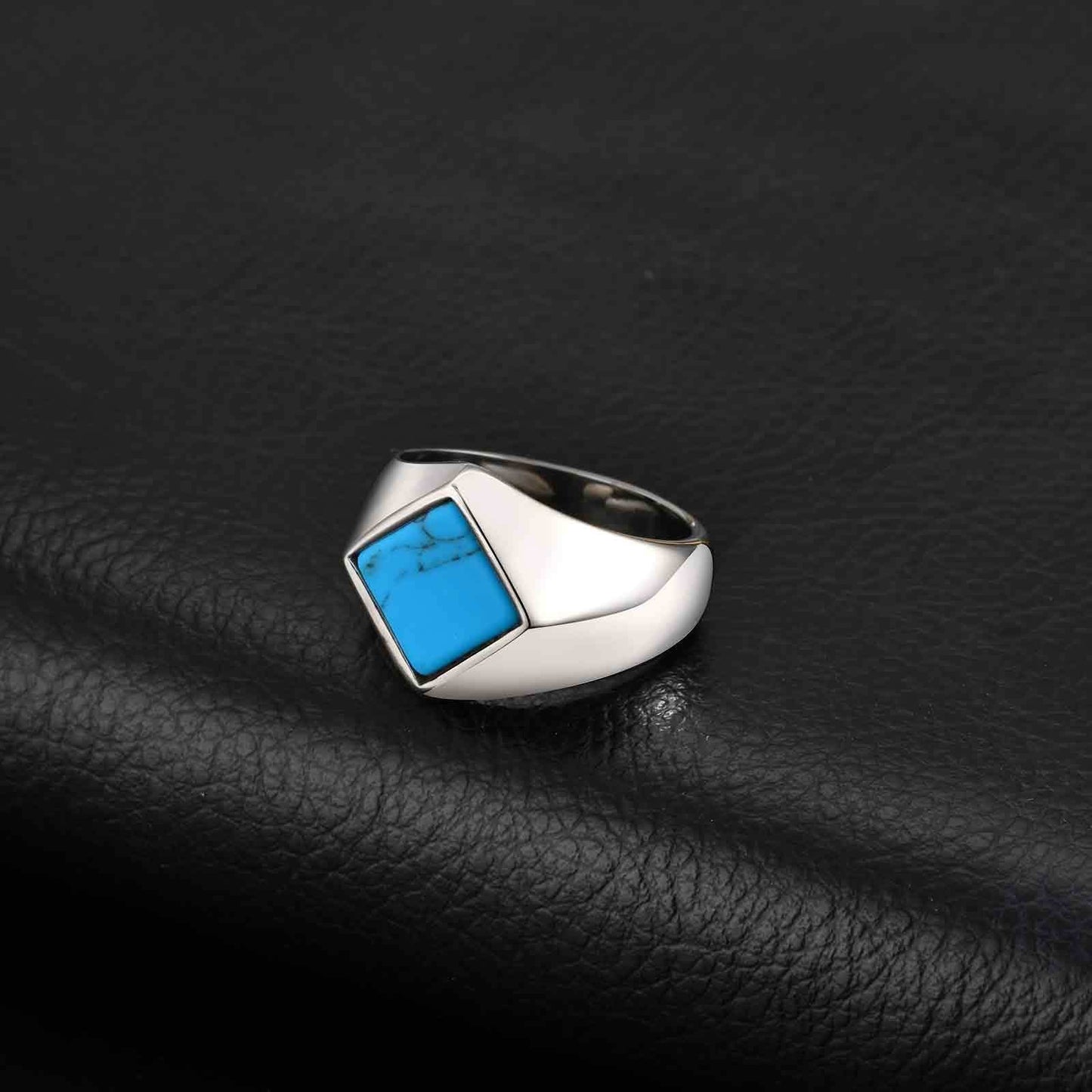 Kemstone Stainless Steel Square Signet Ring – Turquoise & Black Onyx Inlay for Men RC-967