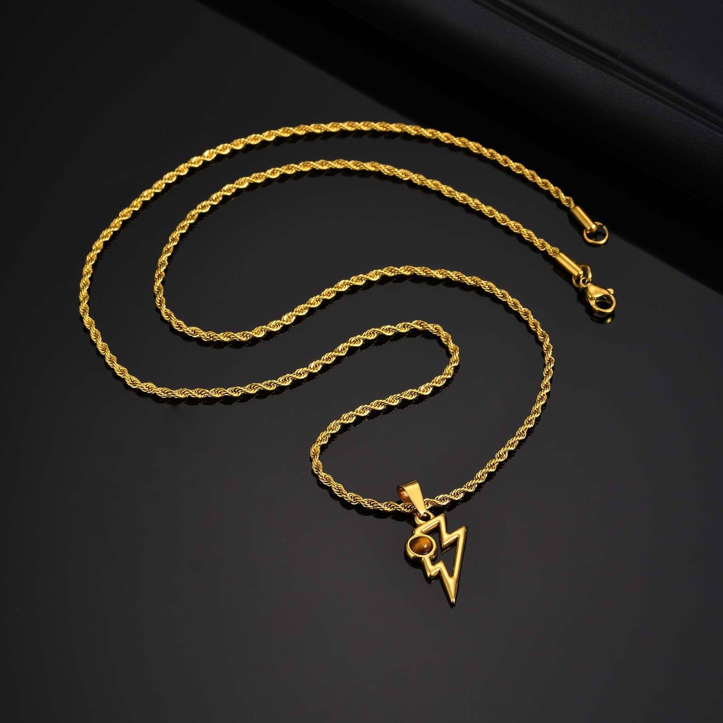 Kemstone Men’s Stainless Steel Lightning Pendant Necklace – Natural Stone Jewelry PN-2202