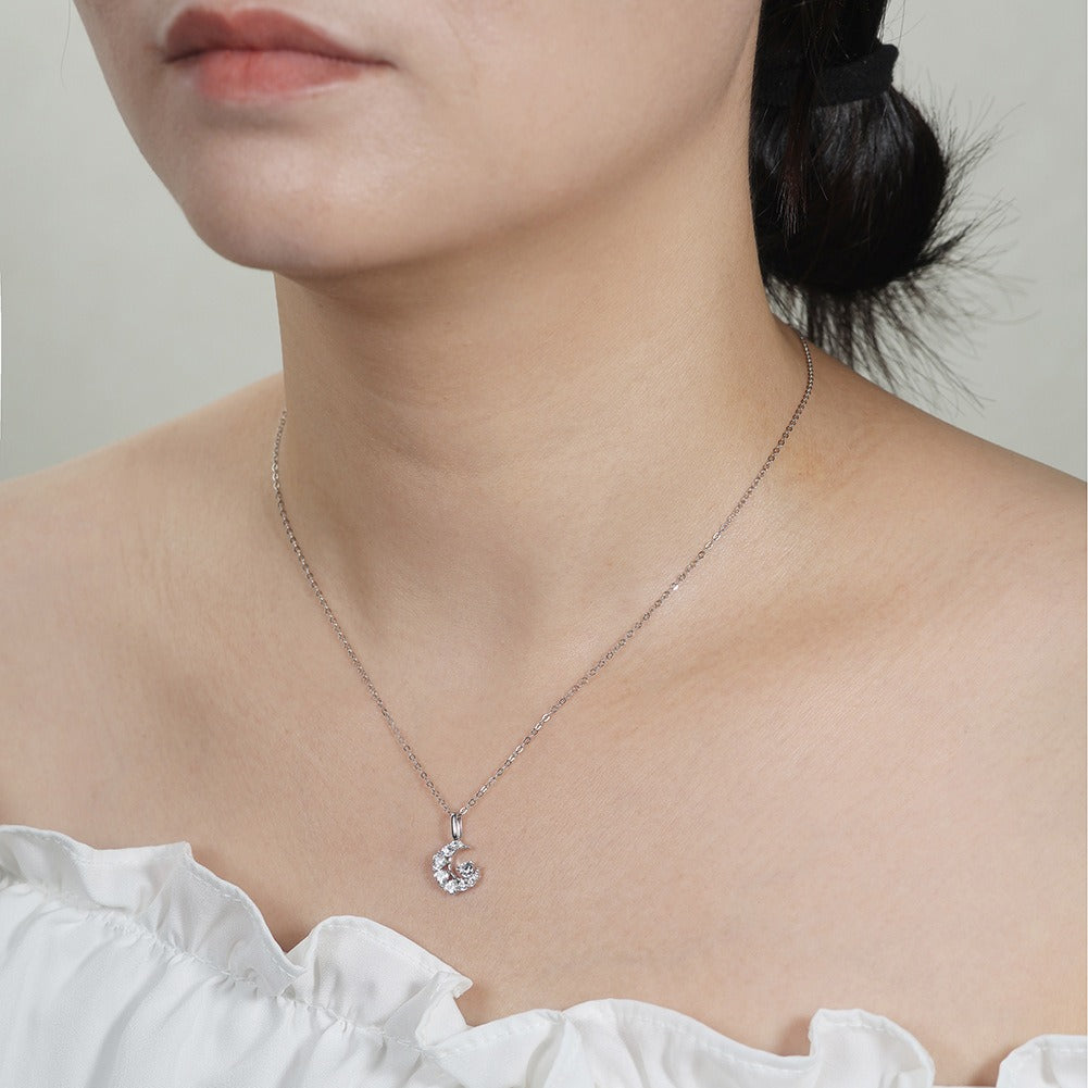 Kemstone 925 Sterling Silver Moon Necklace for Women – Cubic Zirconia Accents SN355