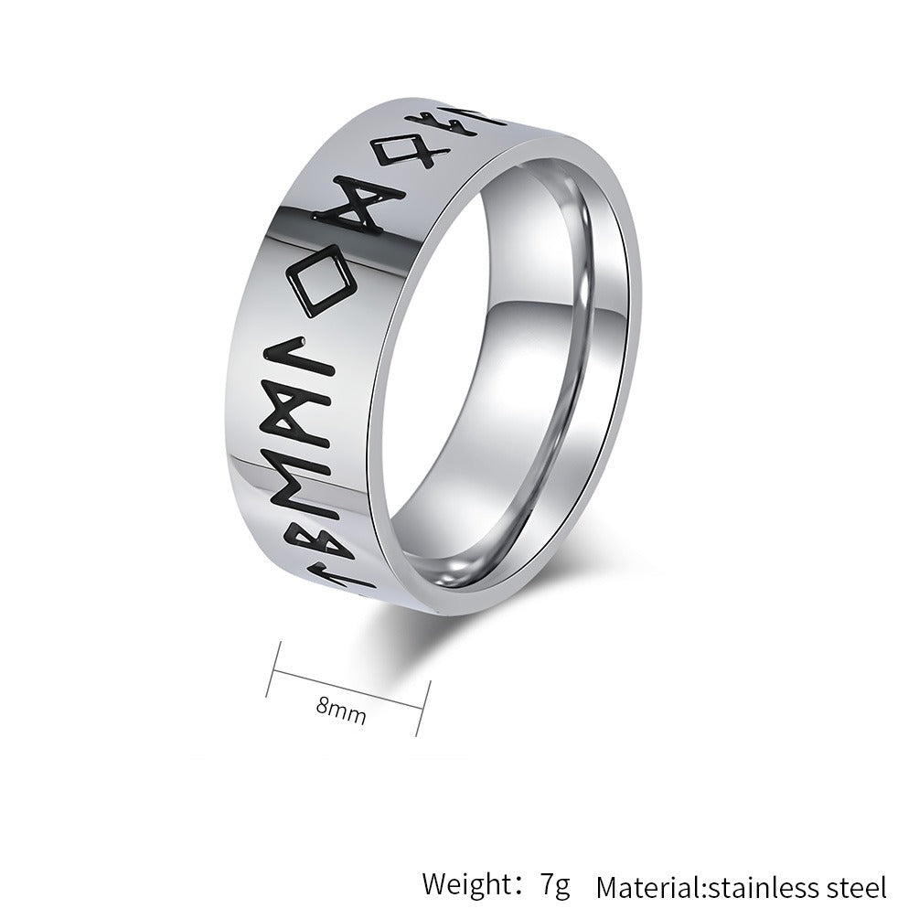 Kemstone Men’s Titanium Steel Viking Rune Ring – Vintage Norse Style K-R916
