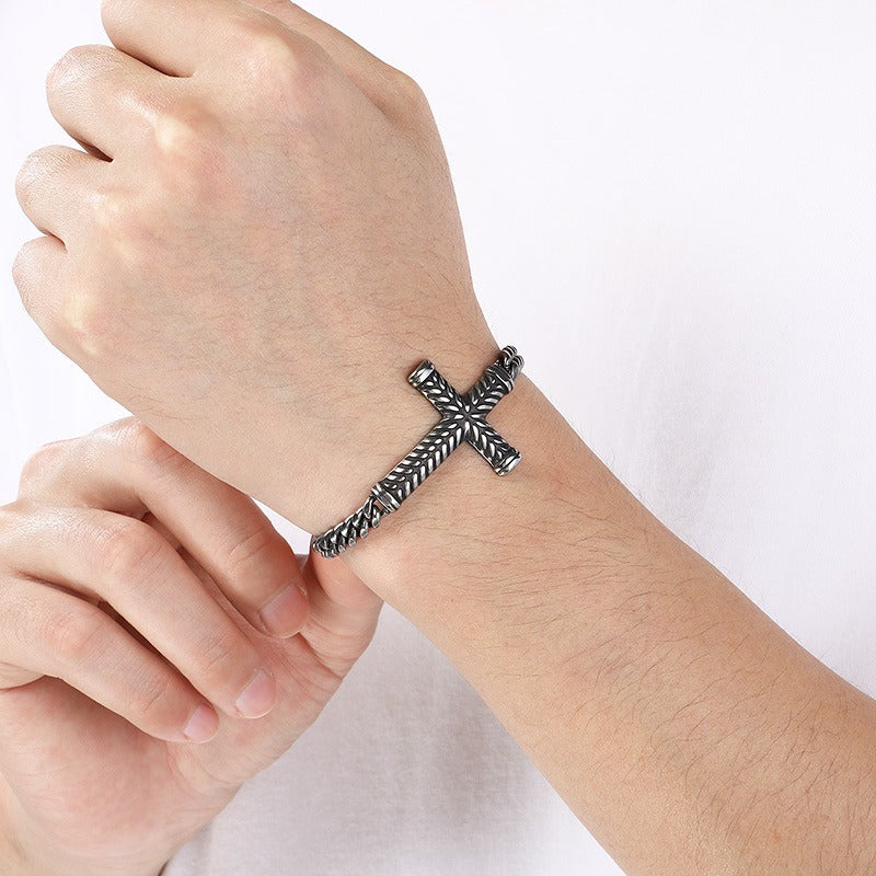 Kemstone Stainless Steel Adjustable Cross Cuban Link Bracelet for Men KB210837-KFC