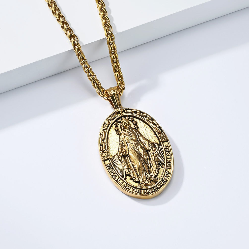 Kemstone Stainless Steel Medallion Pendant Necklace – Vintage Oval Design for Men K-PT681