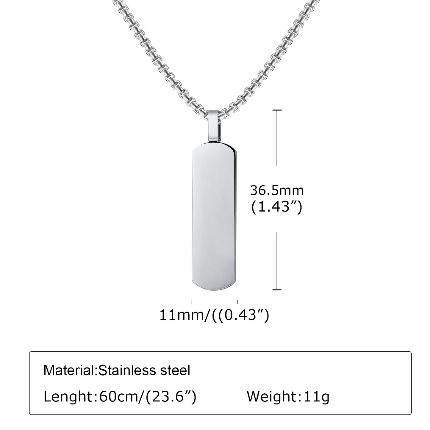 Kemstone Stainless Steel Rectangular Bar Pendant Necklace for Men PN-1874