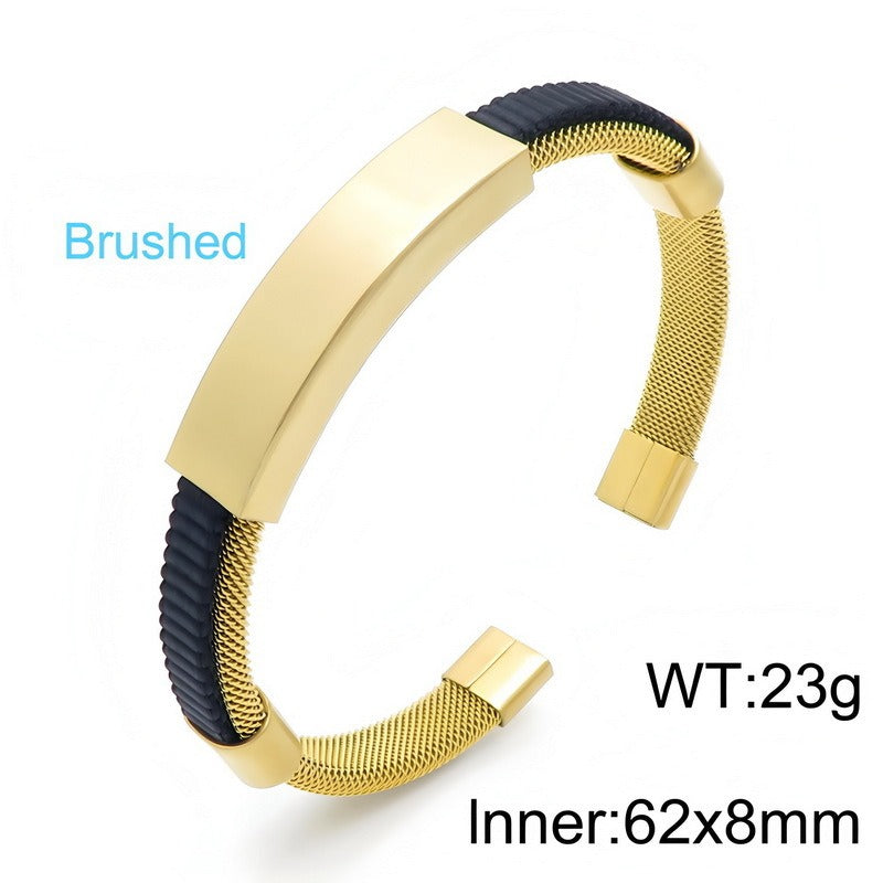 Kemstone Titanium Steel Mesh Cuff Bracelet for Men Woven Bar Design KB147885-KLHQ