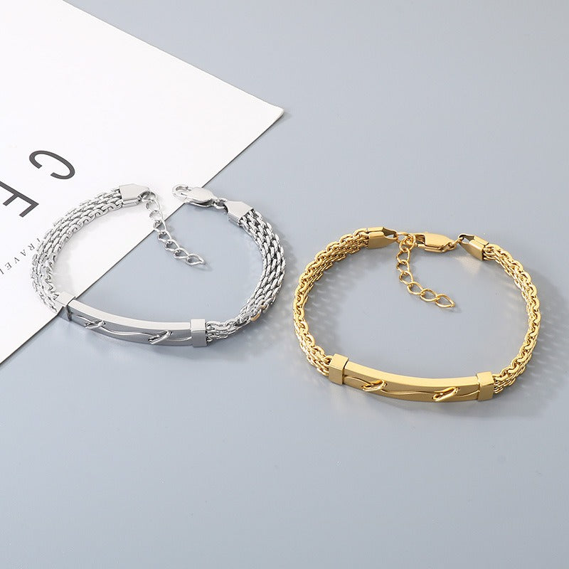 Kemstone ID Bar Bracelet for Men Curved Plate Titanium Steel Mesh Chain KB212804-KFC