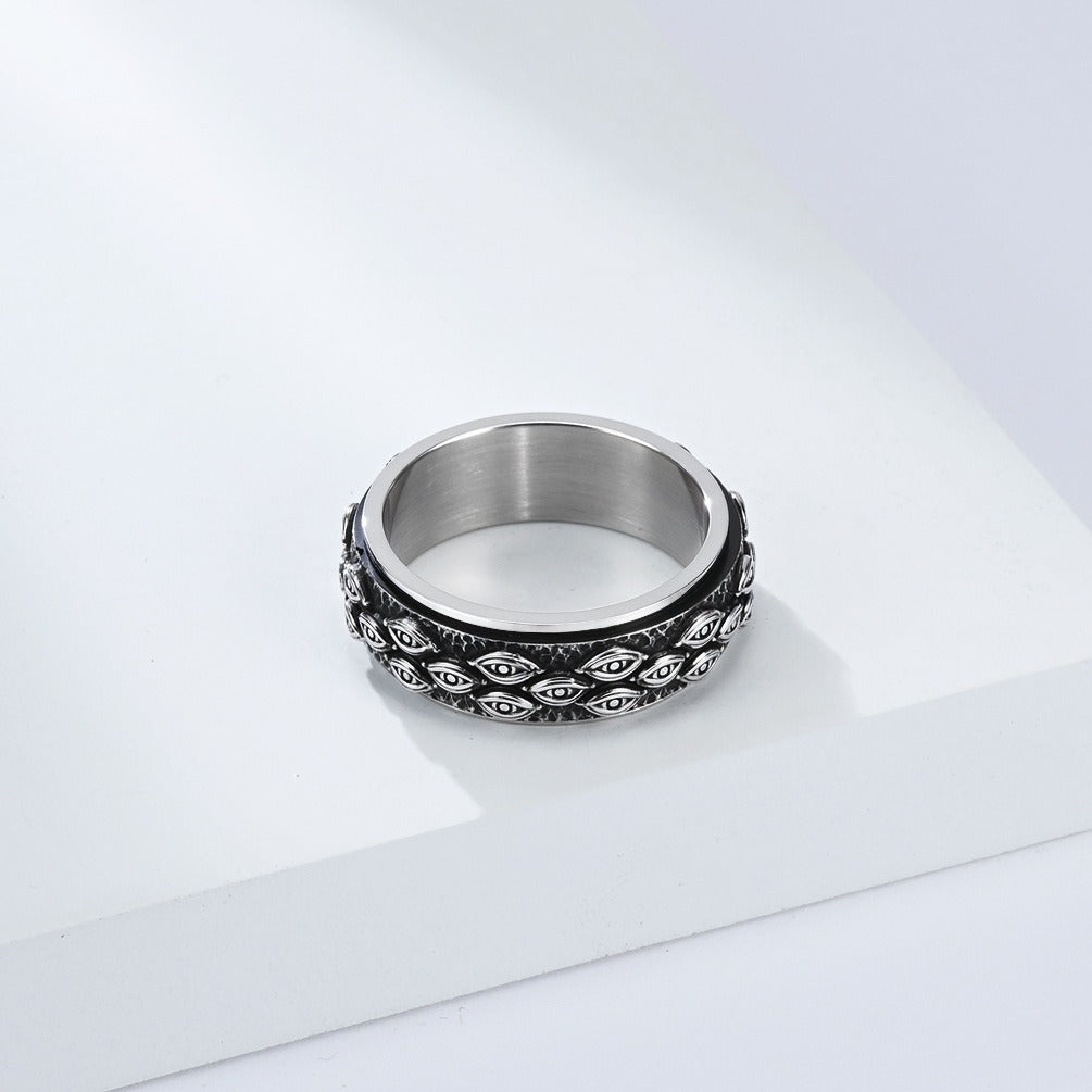 Kemstone Stainless Steel Evil Eye Spinner Ring for Men & Women – Vintage Style K-R1063