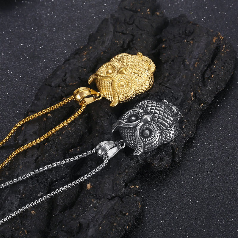 Kemstone Titanium Steel Owl Pendant Necklace for Men  KP119294-KJX