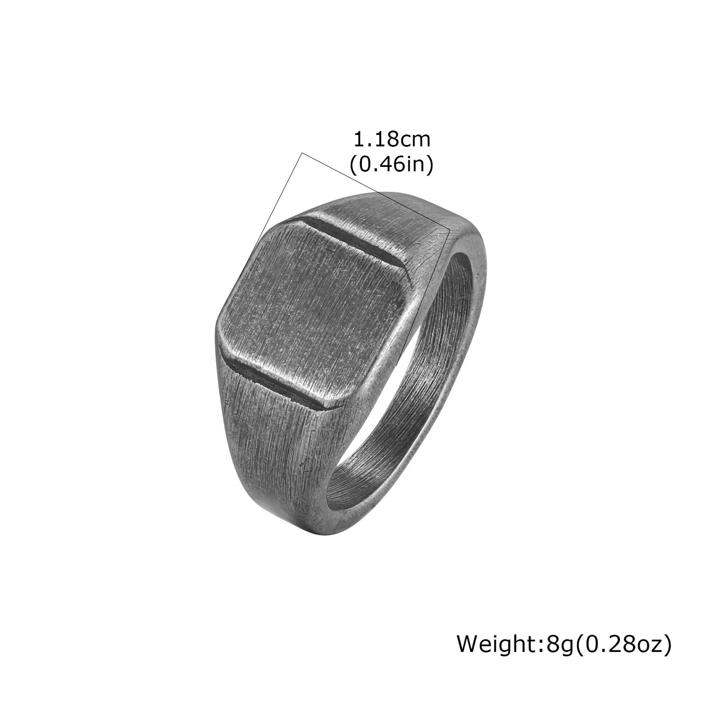 Kemstone Square Signet Ring for Men Stainless Steel Brushed Minimalist RC-693