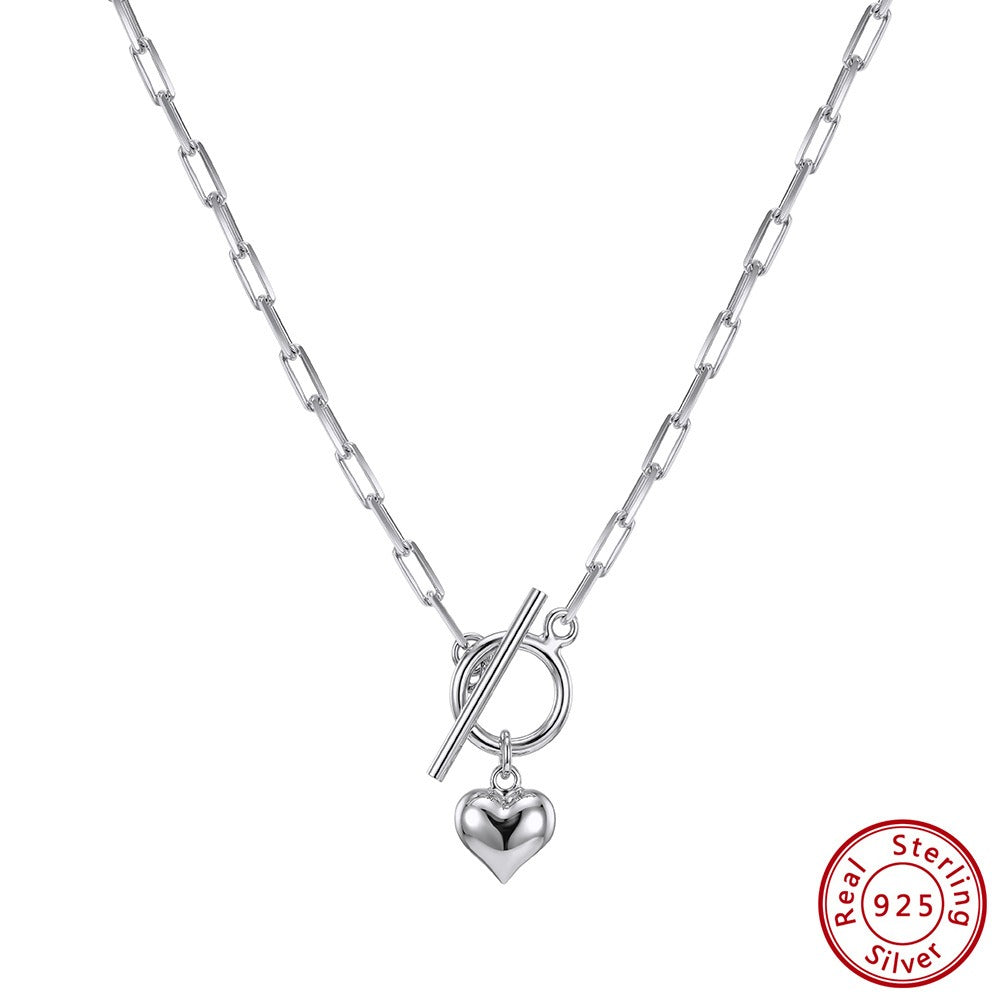 Kemstone Toggle Clasp Necklace for Women 925 Sterling Silver Chain with Heart Charm Gold Silver SC97